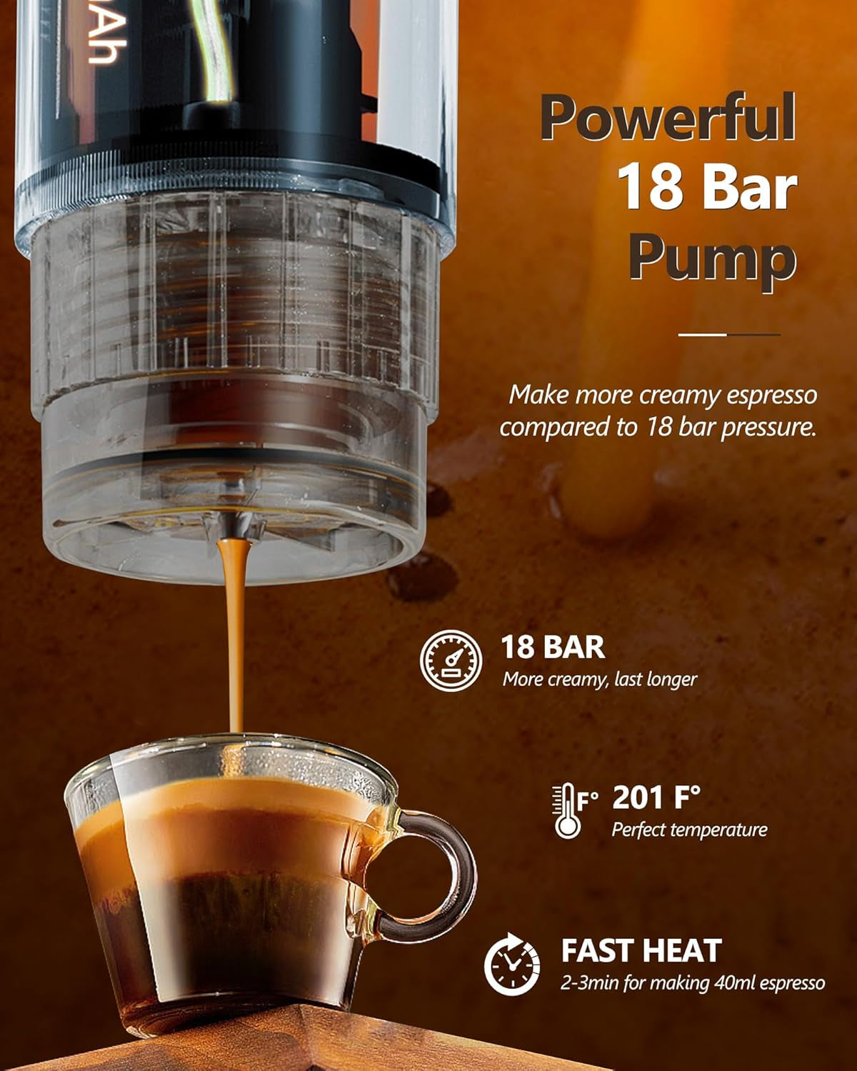 CONQUECO 12V bilespressomaskin: Bärbar espressomaskin med batteri för camping och resor - snabb uppvärmning på 2,5 minuter - 8 espressokoppar i en laddning