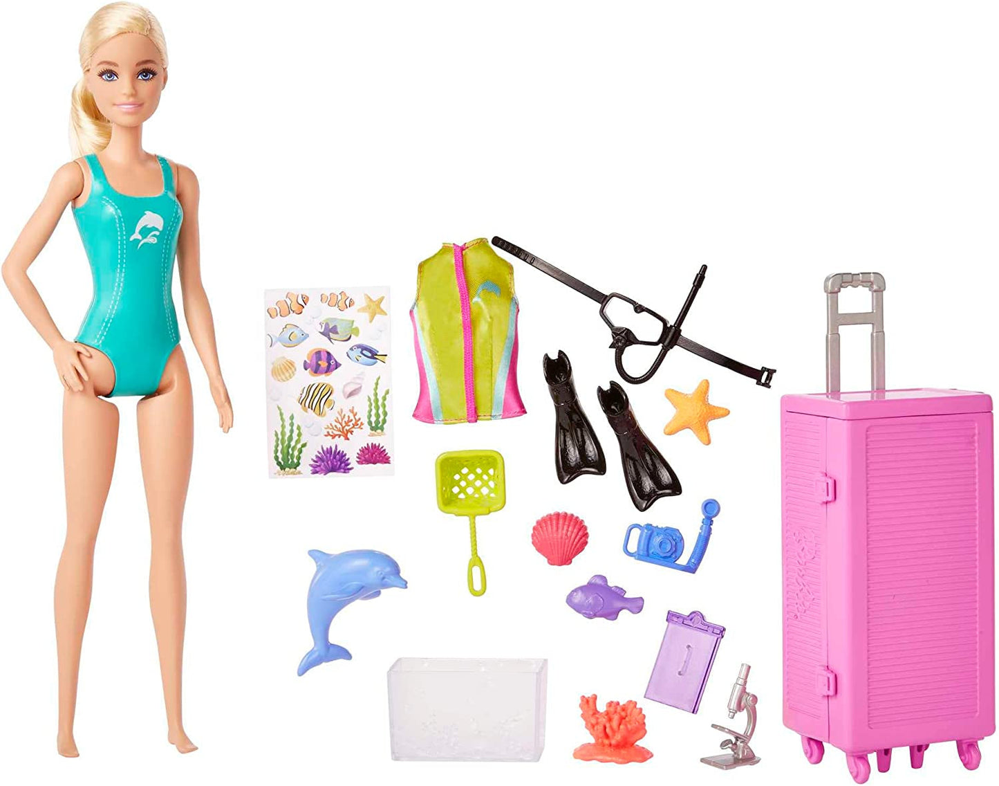 Barbie You Can Be Anything Series, marinbiolog, 1x docka med blont hår, baddräkt, delfiner, tillbehör, barnpresent, leksak för 3+ år, HMH26
