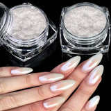 2 Schachteln Weiße Perle Chrom Nagelpuder - Transparent Aurora Ice Shimmer Chrome Pigment Pulver Für Nägel, Glaserad Donut Glitzerpuder Nails Spiegeleffekt-Glitter Nagelkunst-Pulver Für Diy-Salon