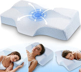 Memory Foam Nackkudde Ergonomisk ortopedisk kudde för smärta i nacke och axlar - Svalkande sovkudde för sido-, rygg- och magsliprar med nackstöd Cervikala ortopediska kuddar Naty Shop 01-Blå Standardstorlek (25 * 16 * 4,2/5,3) 01-(25.*" storlek) 01-(25.* 25.*" storlek)