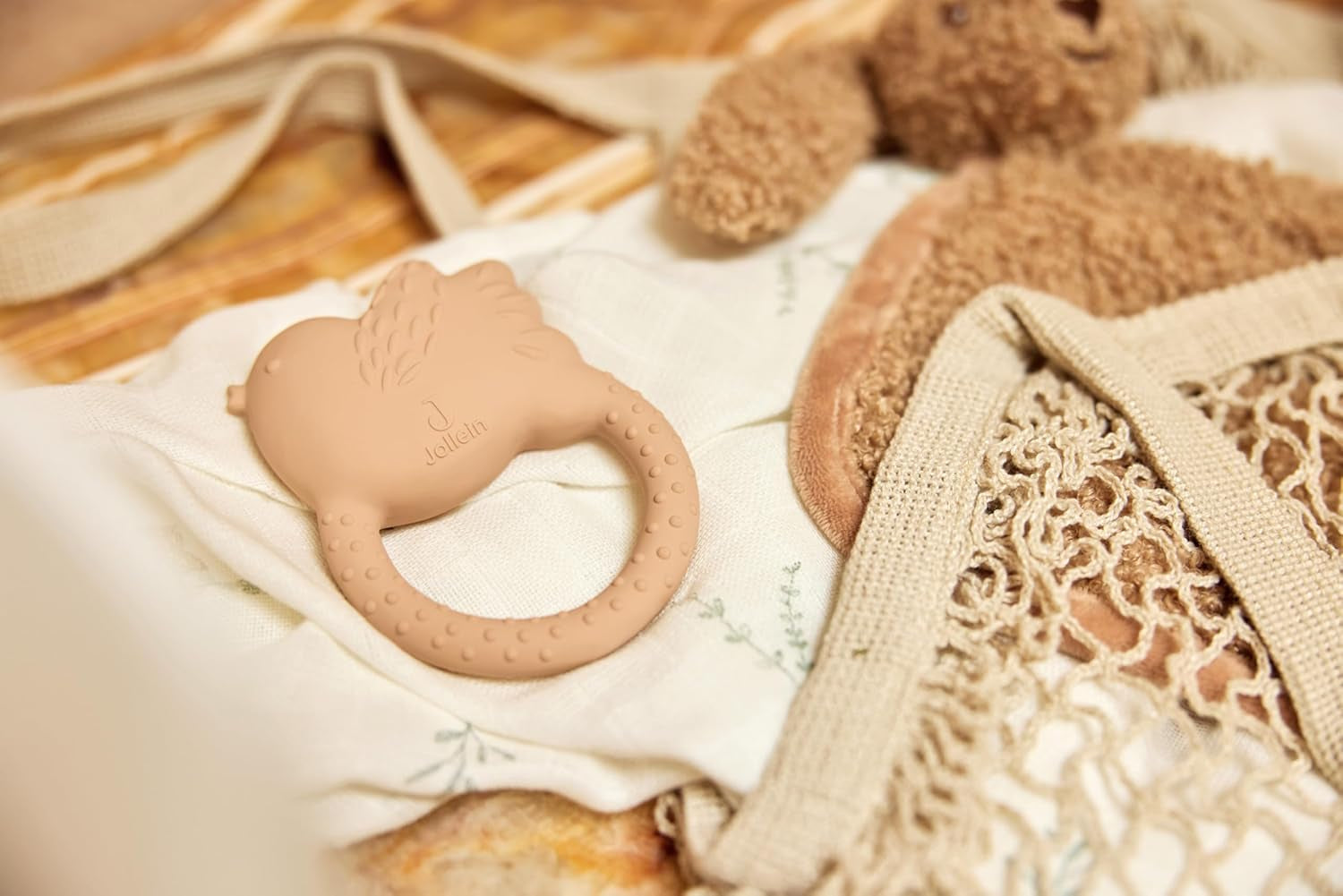 Jollein naturgummi babybitring - Vackra fåglar - Babybitring - Brickhjälp - Ofarlig och BPA-fri - Babyleksak