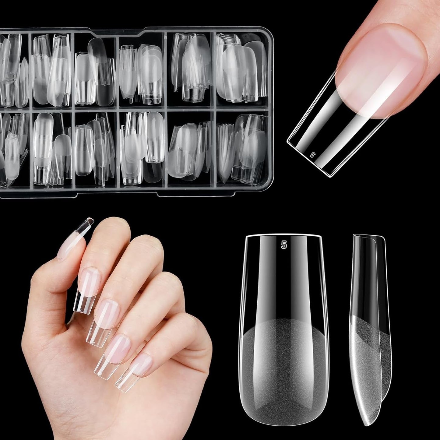 Korta lösnaglar Ballerina 120st lim på 12 storlekar Korta konstgjorda naglar Soft Gel Heltäckande Nageltips för korta gelnaglar S