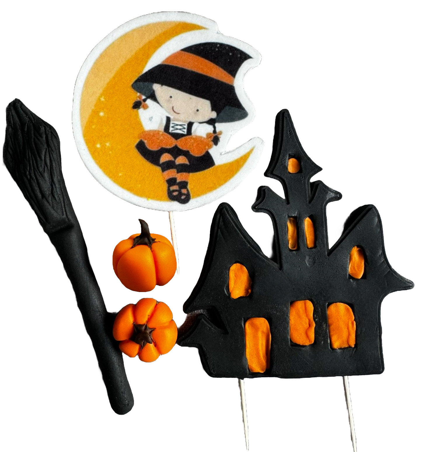 Set med 5 ätbara sockerpastadekorationer, Halloween Sugar Paste Decorations Naty Shop