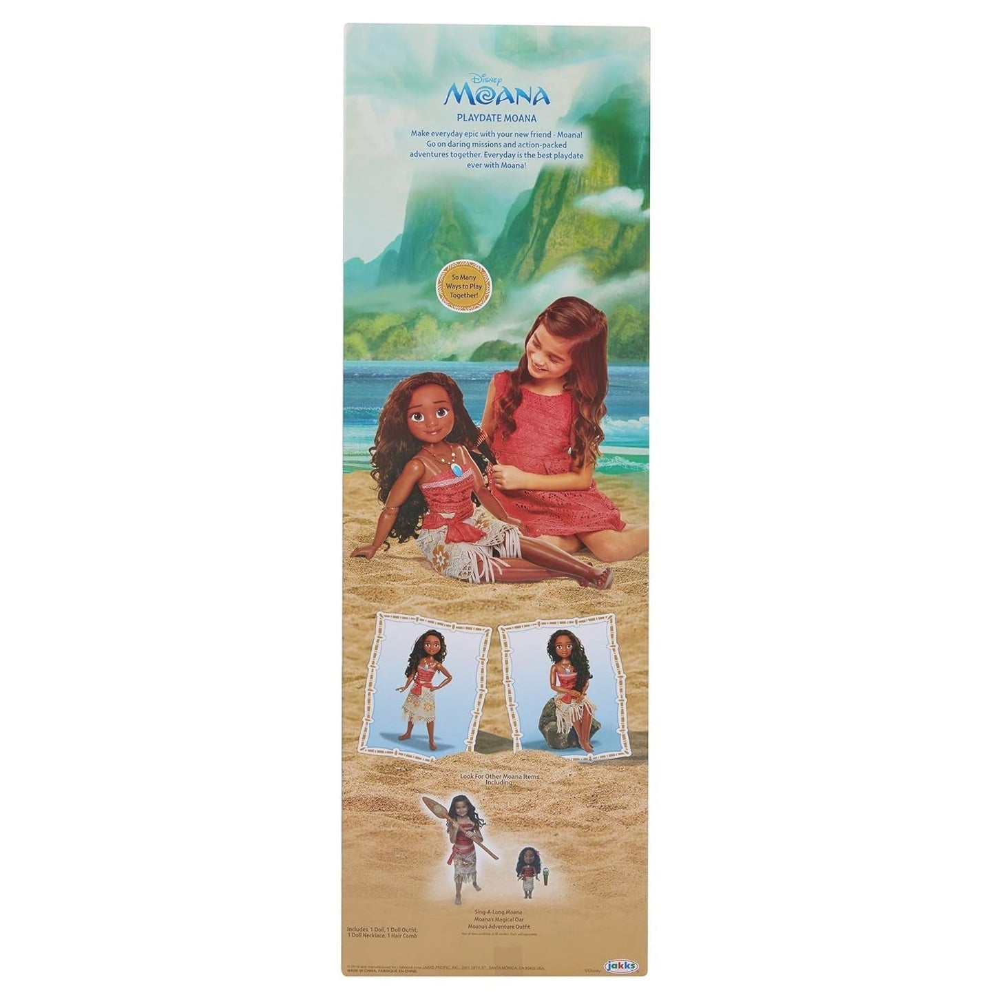 Disney Princess Moana 80cm Play Doll by Jakks Pacific Movable Doll with Brush to Comb Her Wavy Curls Filminspirerad klänning Avtagbart hänge Halsband Dolls Naty Shop