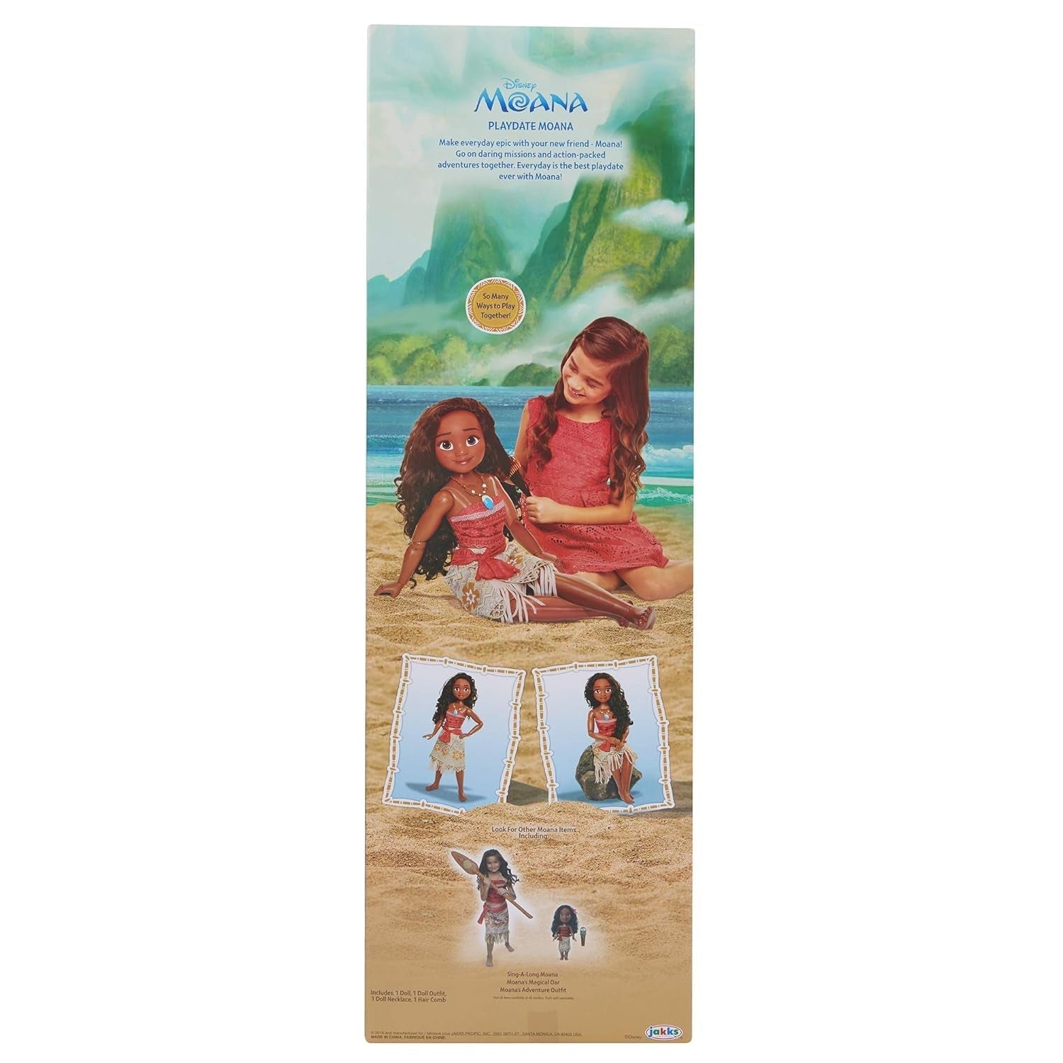 Disney Princess Moana 80cm Play Doll by Jakks Pacific Movable Doll with Brush to Comb Her Wavy Curls Filminspirerad klänning Avtagbart hänge Halsband Dolls Naty Shop