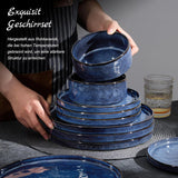 Homikit servisset, 12-delat servisset för 4, middagsservicekombination med tallrikar, desserttallrikar och spannmålsskålar, tål mikrovågsugn och diskmaskin, elegant blå