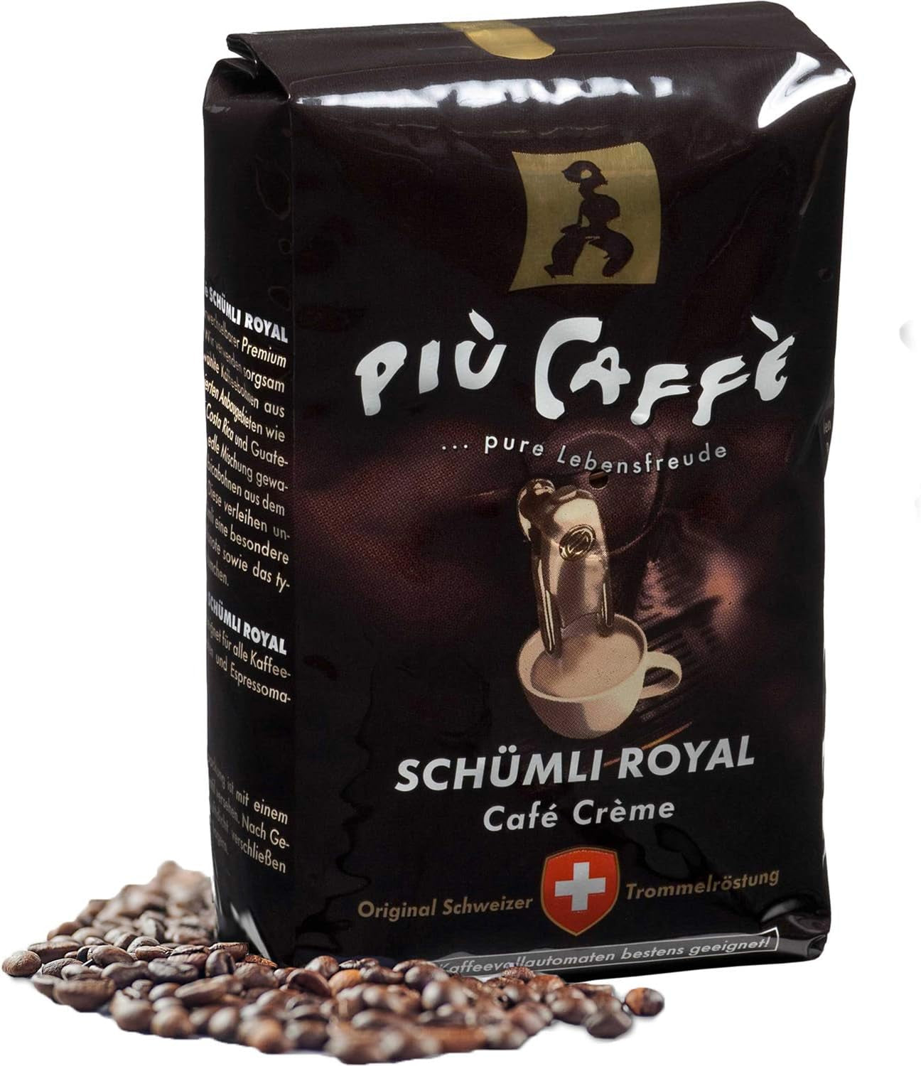 Café Crème Kaffeebohnen, würzig, kräftig, intensiv och gehaltvoll, Arabica och Robusta, Schweizer Trommelröstung, ganze Bohnen für Volllautomaten Schümli Royal 1 kg