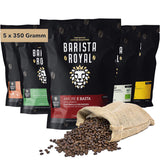 Hela bönor kaffeprovningsset 5 x 350g | Discovery Paket Kaffebönor i presentset | Arabiska | Rättvis handel | Vegan | Idealisk för automatiska espressomaskiner, filter-espressomaskiner, pour-over-espressomaskiner och franska pressar | KUNGLIG BARISTA