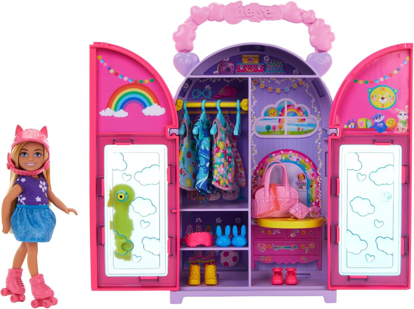 Barbie Chelsea docka och garderob lekset med kläder och tillbehör, 17 delar set, hopfällbar för resor lek och förvaring, HXN03 Naty Shop Dolls Standardtitel