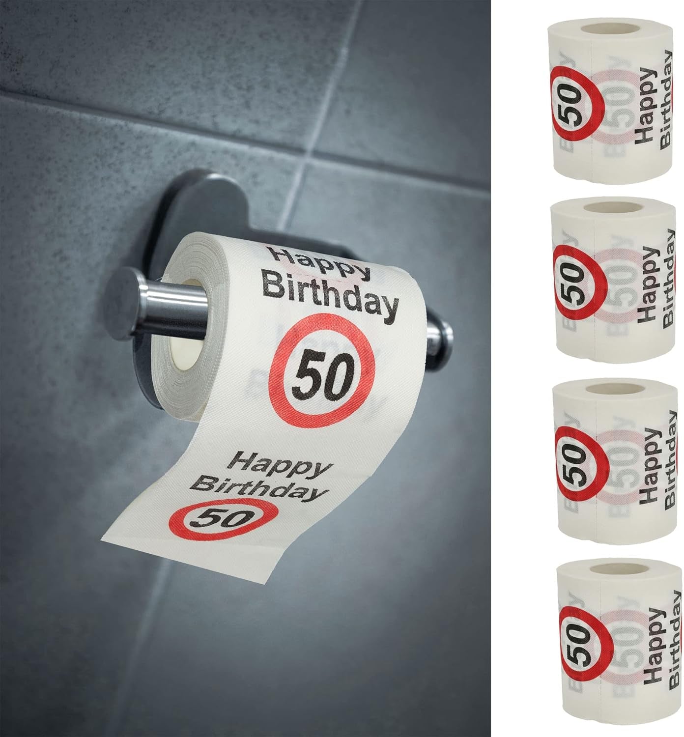 Set med 4 toalettpapper "Grattis på 40-årsdagen" │40-årsdagen 24 meter 2-tyger 180Gr/Qm │ Toalettpappersmotiv toalettpapper (4 x toalettpapper 40)