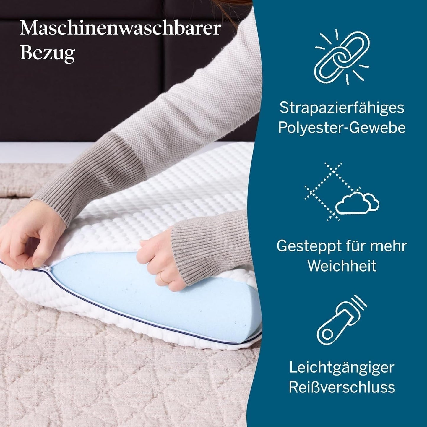 LUCID memory foam kudde med gel 40x60 cm - andas - kylande effekt - tvättbart överdrag - Oeko-Tex certifierad kudde, vit