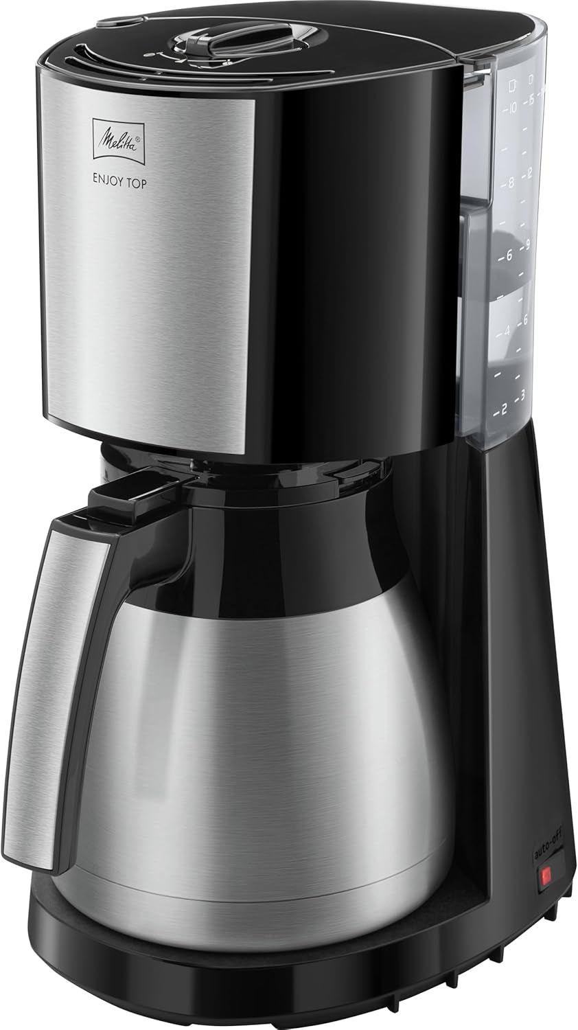 Melitta Enjoy Top Therm - Espressomaskin med filter och termokanna i rostfritt stål, för upp till 10 koppar kaffe, svart/rostfritt stål