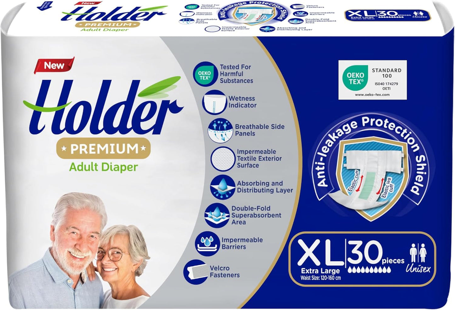 Vuxen unisex engångsblöjor Vattentät Absorberande Elastisk sida Andas Superabsorberande Dubbellagers fuktindikator 5-stjärnigt dermatologiskt skydd Medium