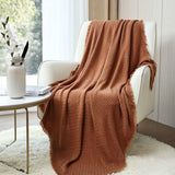 CREVENT roststickad filt för soffa Soffa Stol Säng Heminredning Mjuk Varm Mysig Lätt Vår Sommar Höst (127,8 X 152,4 cm Karamell / Brun / Bränt Orange) CREVENT Caramel Våffelsängar och filtar