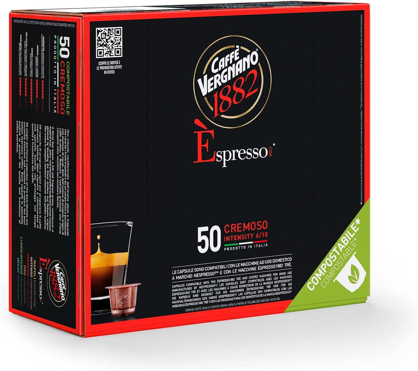 Caffè Vergnano 1882 - Èspresso Kompostierbare Kaffeekapseln, kompatibel med Nespresso, Cremoso (Creamy) - Packung Enthält 50 Kapseln