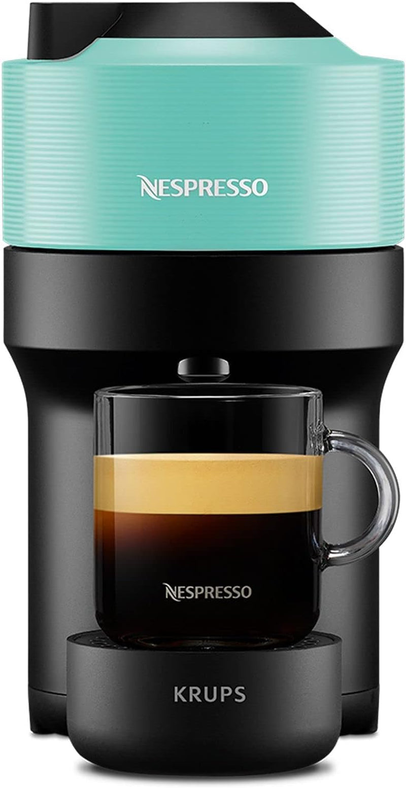 Espressomaskin med Nespresso Krups Vertuo Pop-kapslar, kapacitet: 560 ml, automatisk kapseligenkänning, one-touch-system, 4 koppstorlekar, förkortad uppvärmningstid, hållbar, Aqua Mint, XN9204