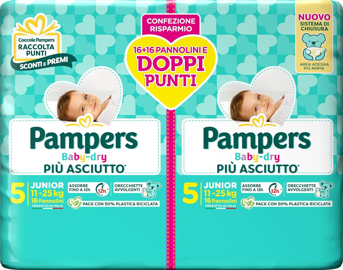 Pampers Baby Dry Junior DWCT-blöjor, dubbelpack, storlek 5 (11-25 kg), 32 blöjor