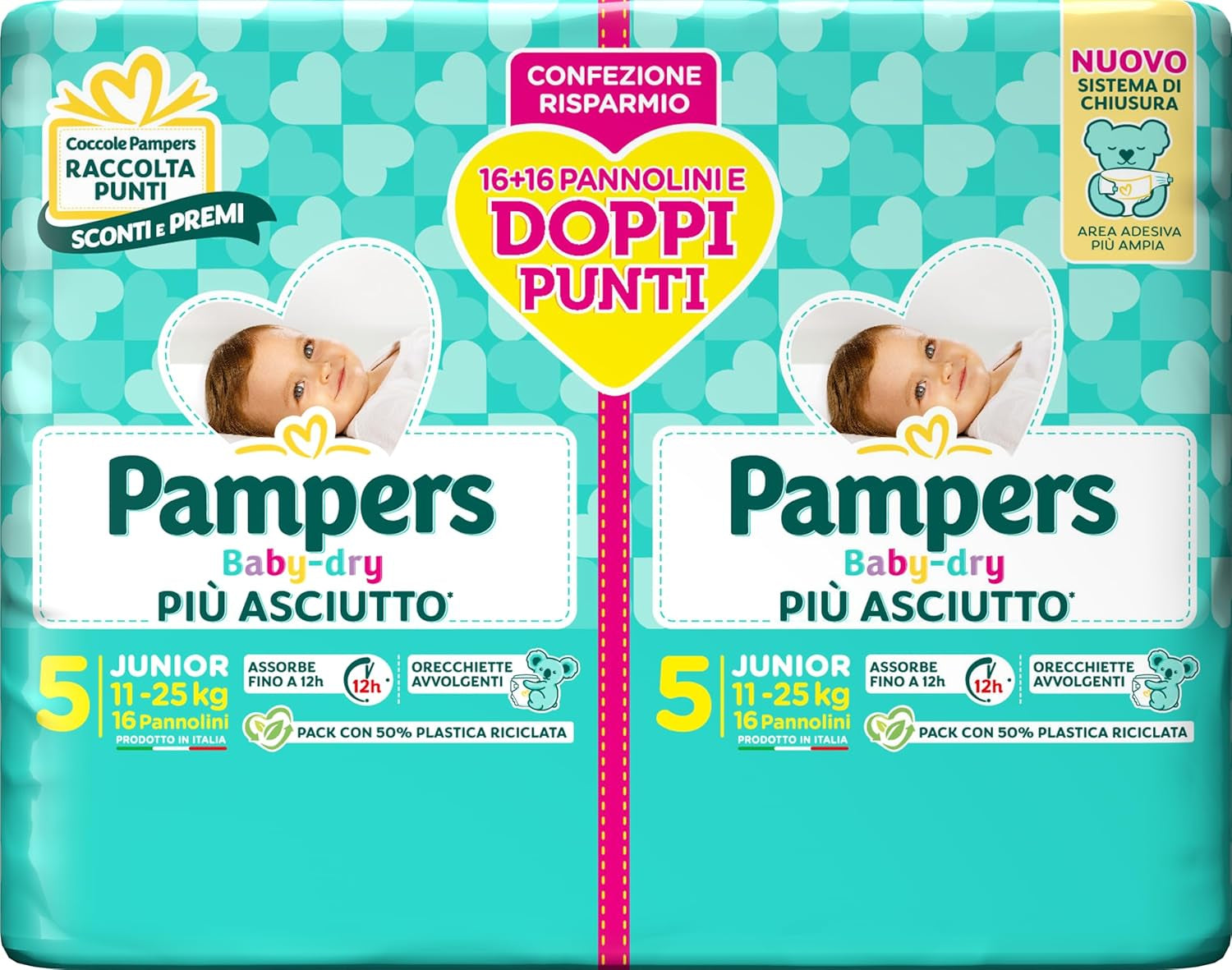 Pampers Baby Dry Junior DWCT-blöjor, dubbelpack, storlek 5 (11-25 kg), 32 blöjor