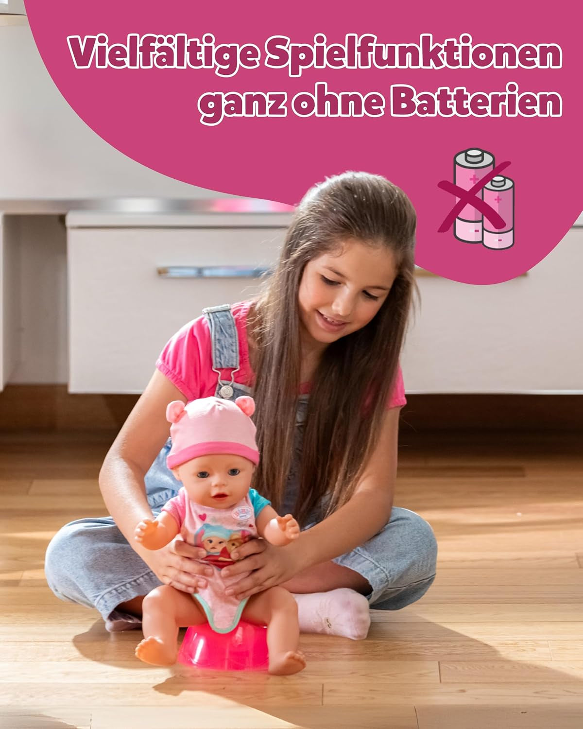 BABY Born Emma - babydocka 43 cm - 10 funktioner inklusive tillbehör och madrass - Fungerar helt utan batterier - Lämplig för barn från 3 år och uppåt