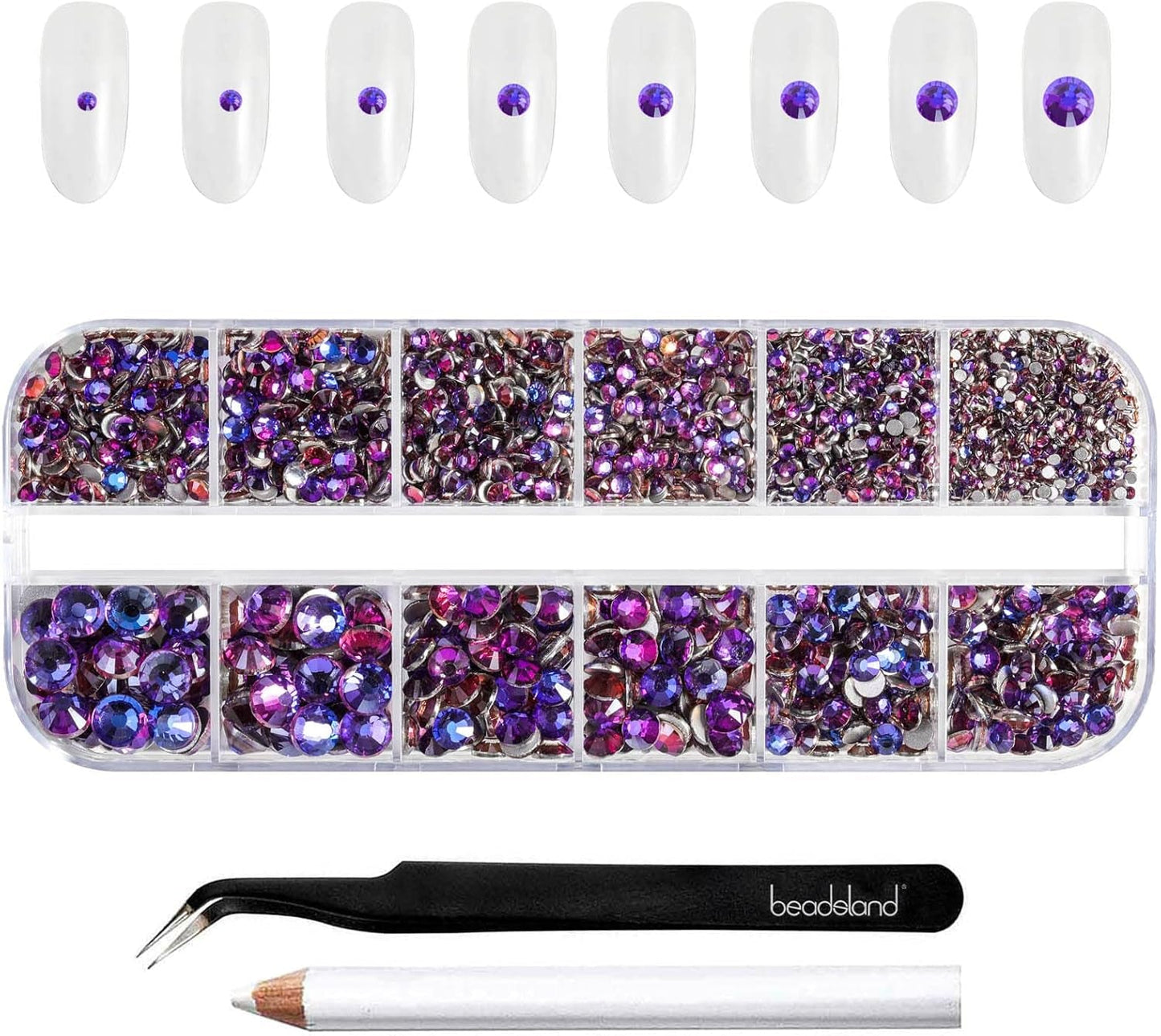 Beadsland 2500st Glas Nailart Strasssteine ​​​​Kristall Flatback Edelsteine ​​​​Runde, ​​Für Handwerk Gemischt 8 Größen SS4 ~ SS30 Mit Picking Pinzette Und Stift (Kristall Weiss)