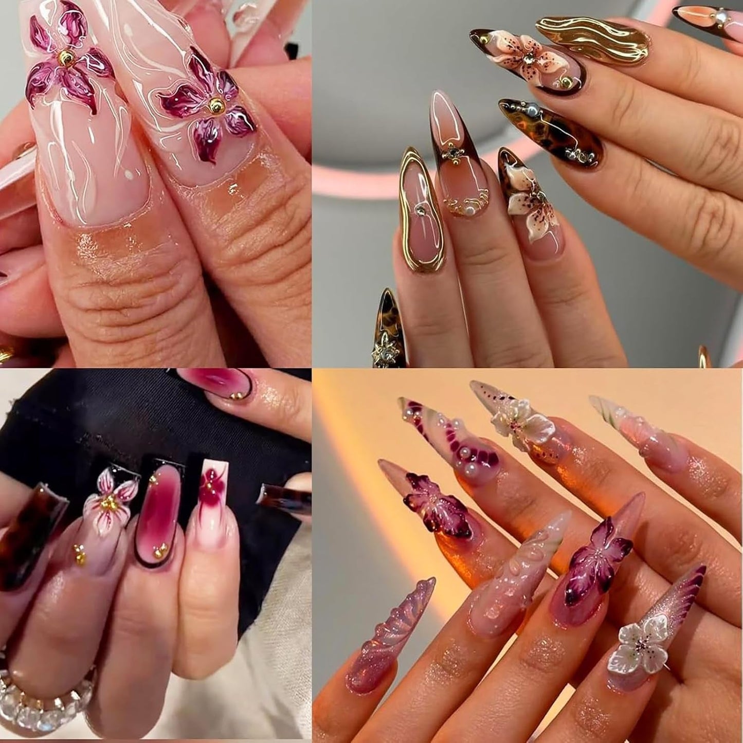 50 st 3D Flower Nail Charms, 3D Gel Nail Art, Nail Charms, Färgglada sommarsmycken, DIY Nageltillbehör, Präglade Hibiscus Flower Crystals, Gradient Nail Art för kvinnor
