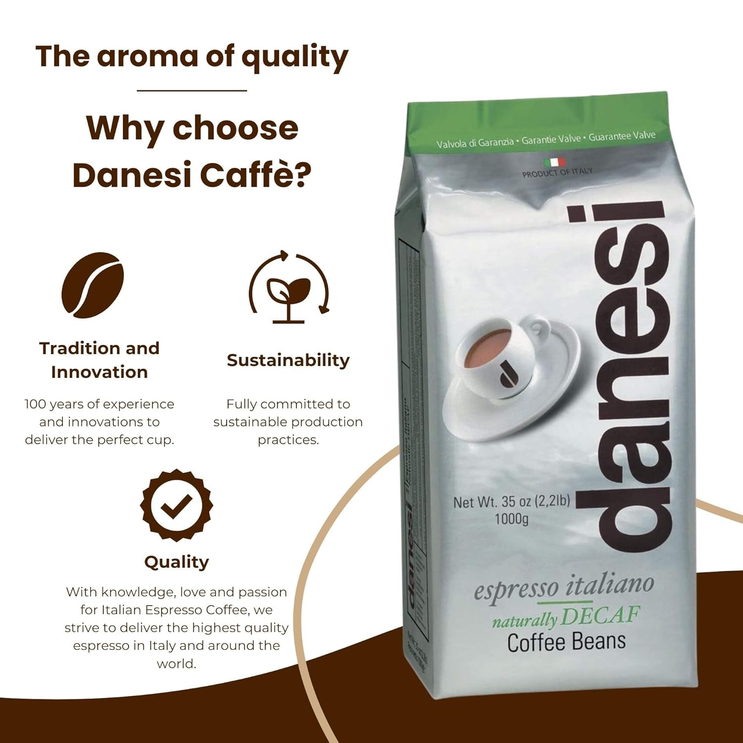 Danesi Decafeinato (Koffeinfri), bönor, 1 förpackning (1 x 1 kg)