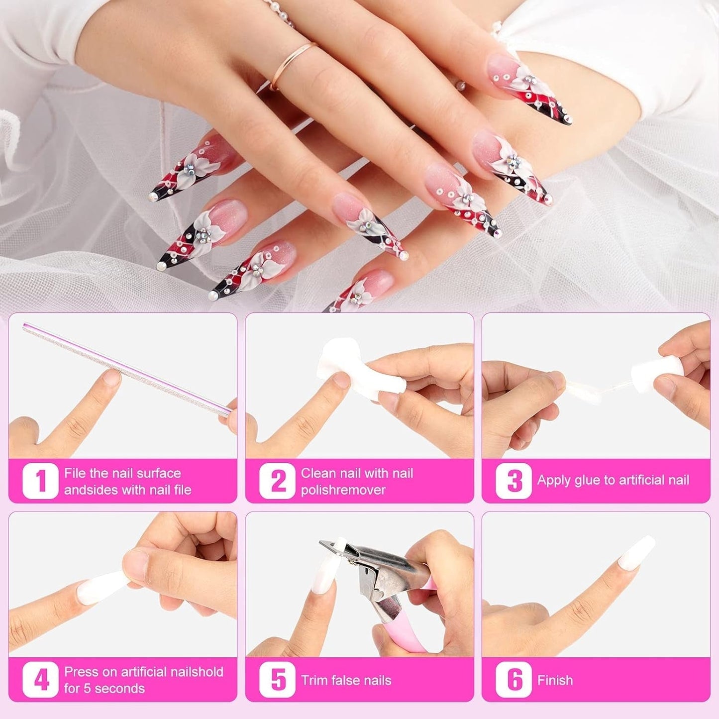 Nageltoppslim, BOLASEN Extra starkt nagellim, 4 st sprucket nagellim, nagellim, extra starkt konstgjord nagellim, nagellim - 4 * 7ml