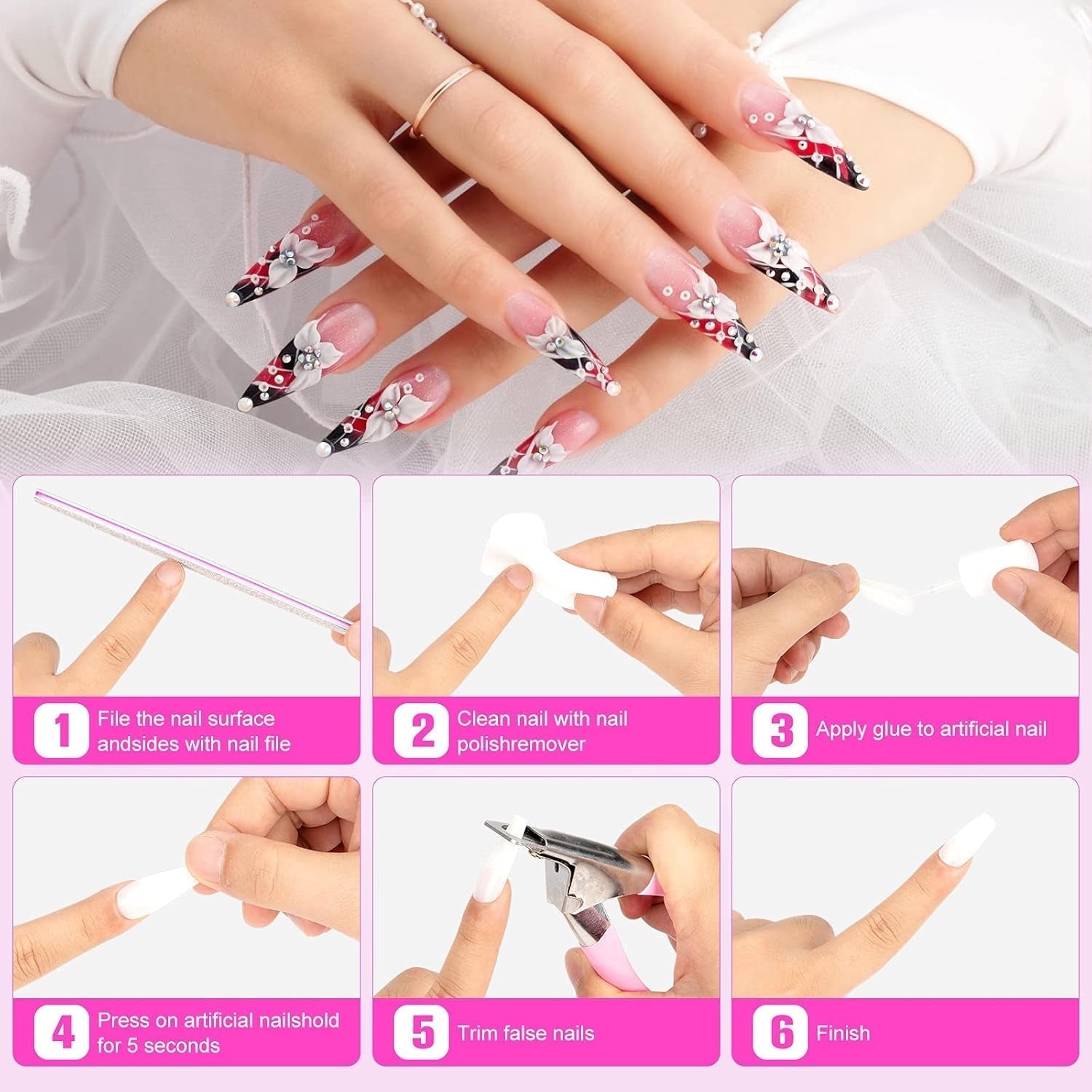 Nageltoppslim, BOLASEN Extra starkt nagellim, 4 st sprucket nagellim, nagellim, extra starkt konstgjord nagellim, nagellim - 4 * 7ml