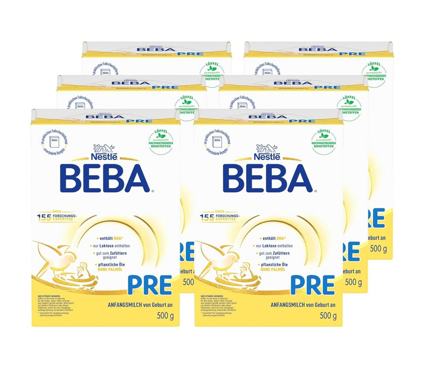 BEBA PRE Initial mjölk från födseln, barnmat med DHA, endast laktos, utan palmolja, förpackning 3 (3 x 800 g) Naty Shop PRE, set 6 x 500 gram 6 x 500 gram