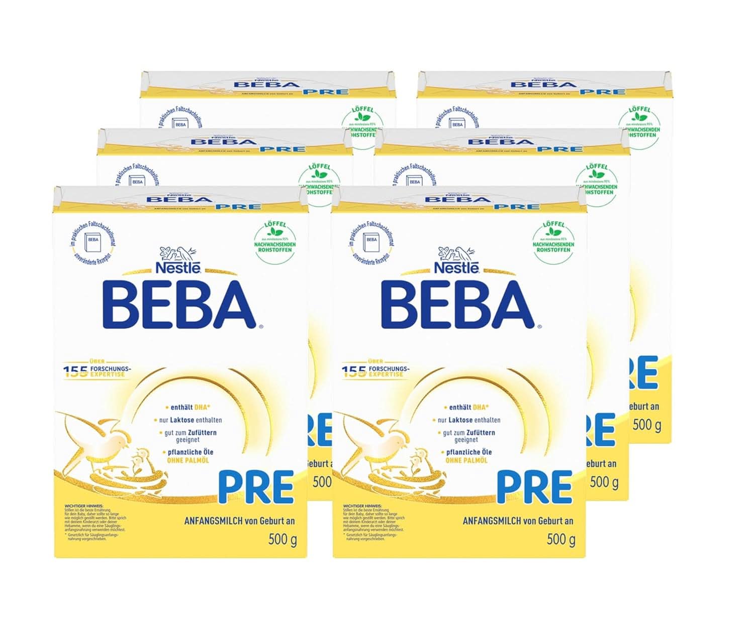 BEBA PRE Initial mjölk från födseln, barnmat med DHA, endast laktos, utan palmolja, förpackning 3 (3 x 800 g) Naty Shop PRE, set 6 x 500 gram 6 x 500 gram