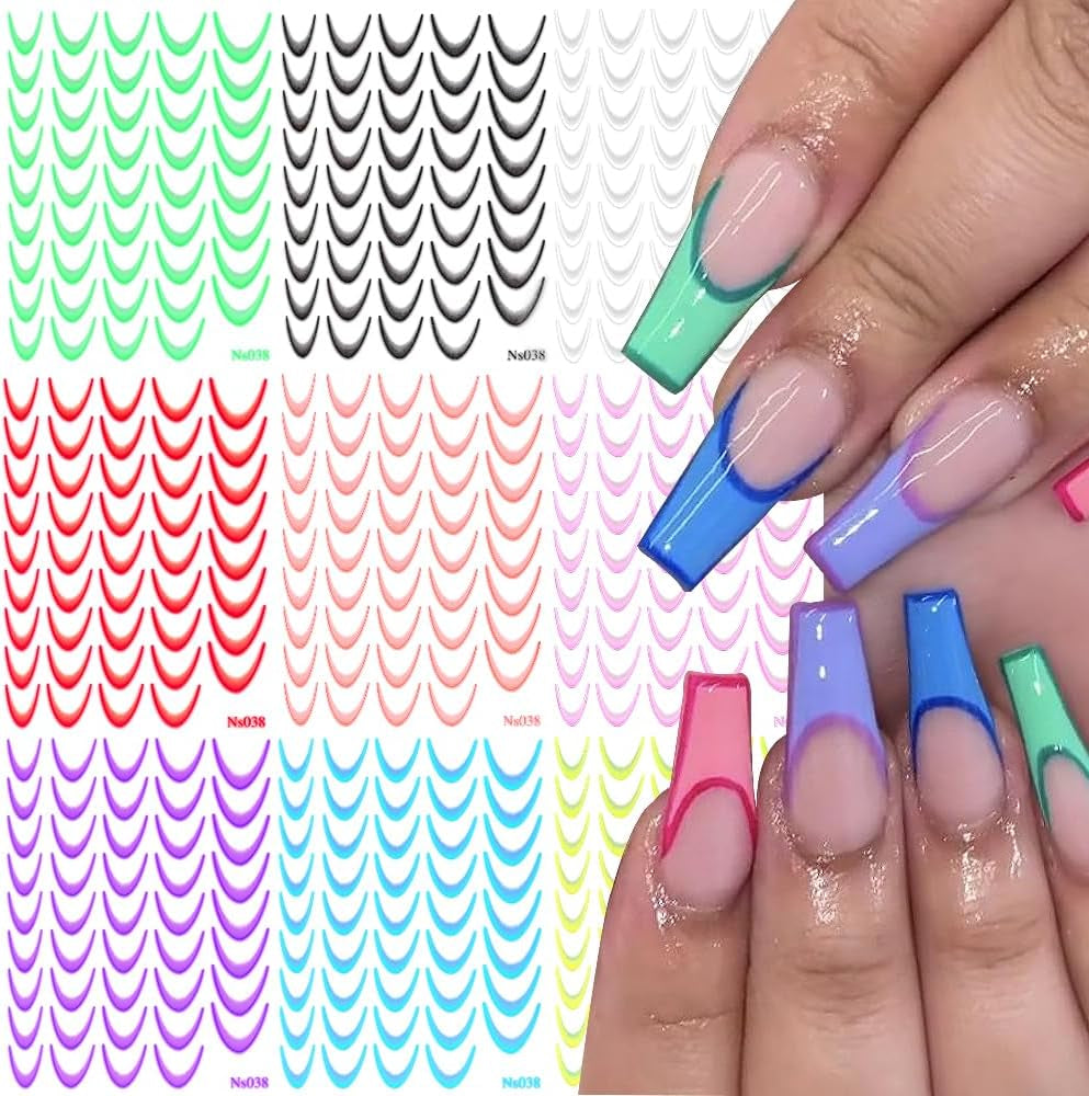 9 färger franska nagelklistermärken franska nagelklistermärken självhäftande nagelfolie franska naglar gradientklistermärken fransk spets nagelklistermärken nagelkonst nageldesign klistermärken nageltillbehör