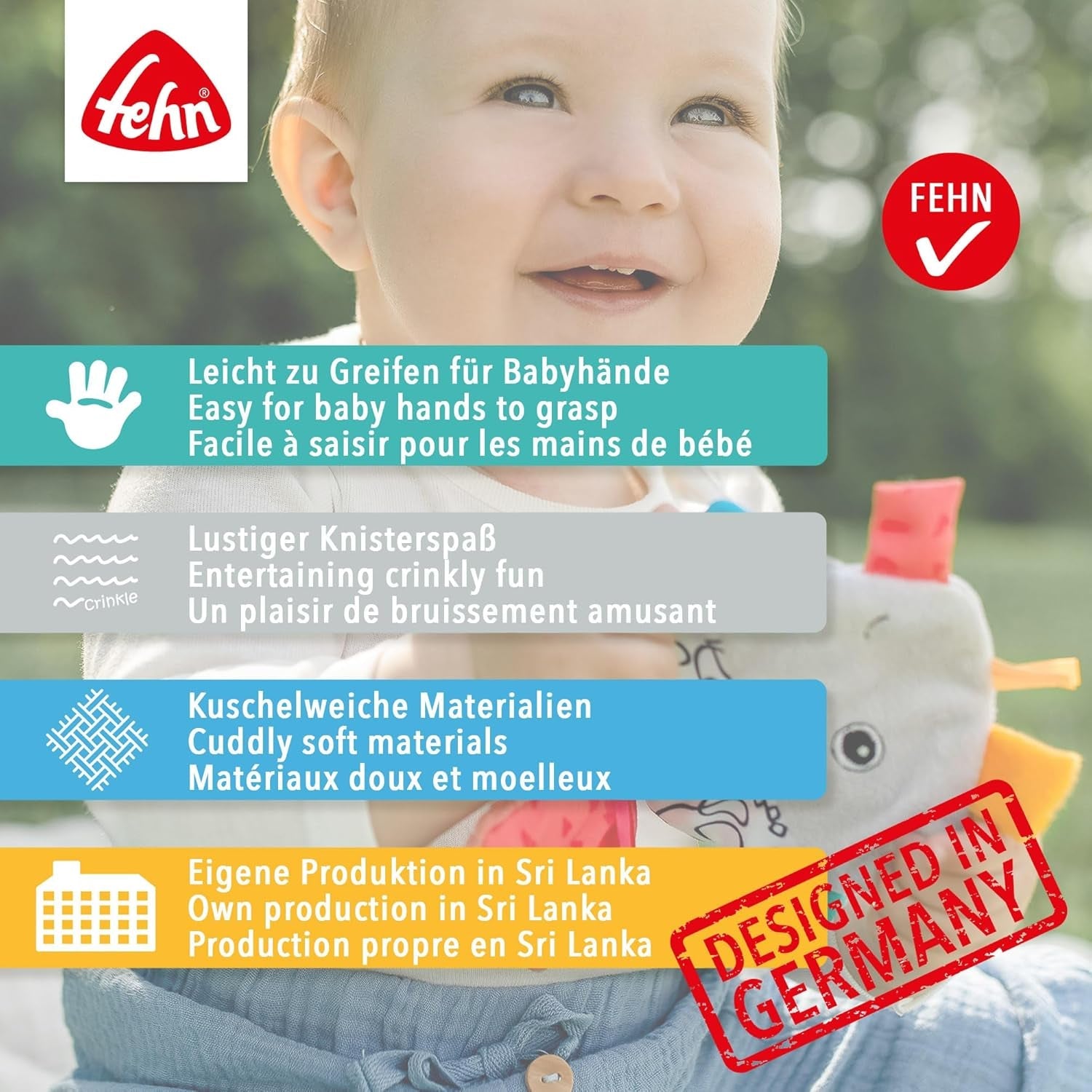 Fehn Crackling Fish - Fånga och leka leksak för bebisar - Fånga djurleksak för bebisar - Motorisk leksak och sprakande leksak för bebisar och småbarn från 0+ månader Baby Toys Naty Shop
