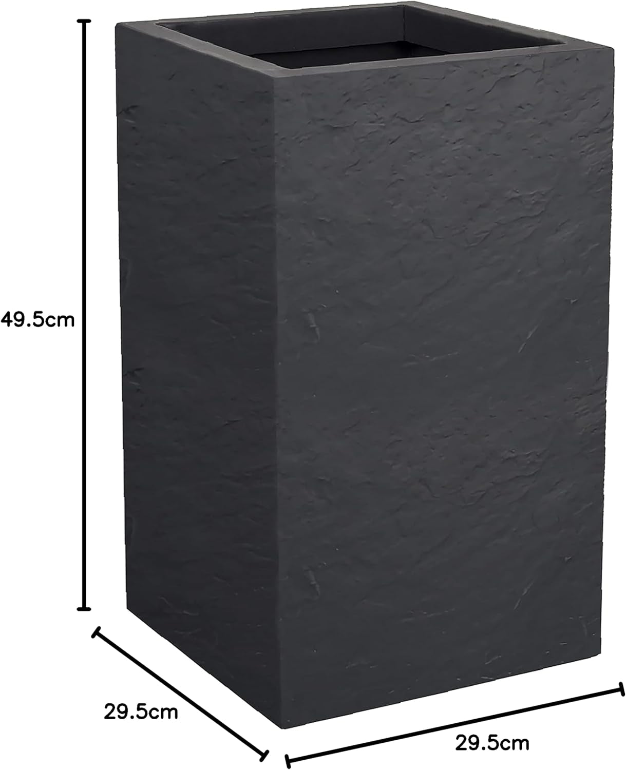 Volcania Up-kruka, fyrkantig, hög, 36 l, stenlook, enkelvägg, vattentank, 29,5 x 29,5 x 49,5 cm, antracitgrå