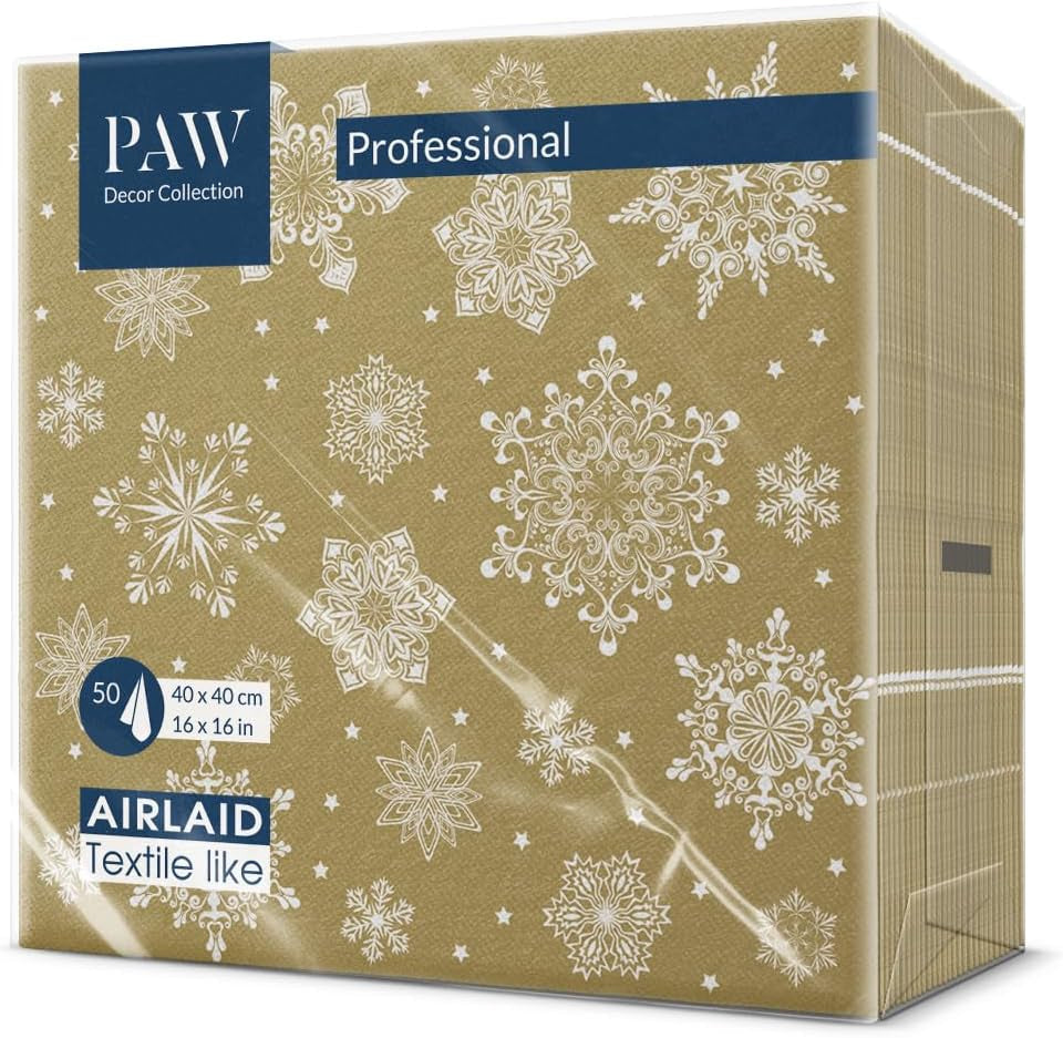 PAW - Airlaid servetter (40 X 40 Cm) I 50 delar I Perfekt för jul, vinter, helgdagar I Julaftons bordsdekorationer I Airlaid tygliknande servetter Vintergrenar I Vintergrenar