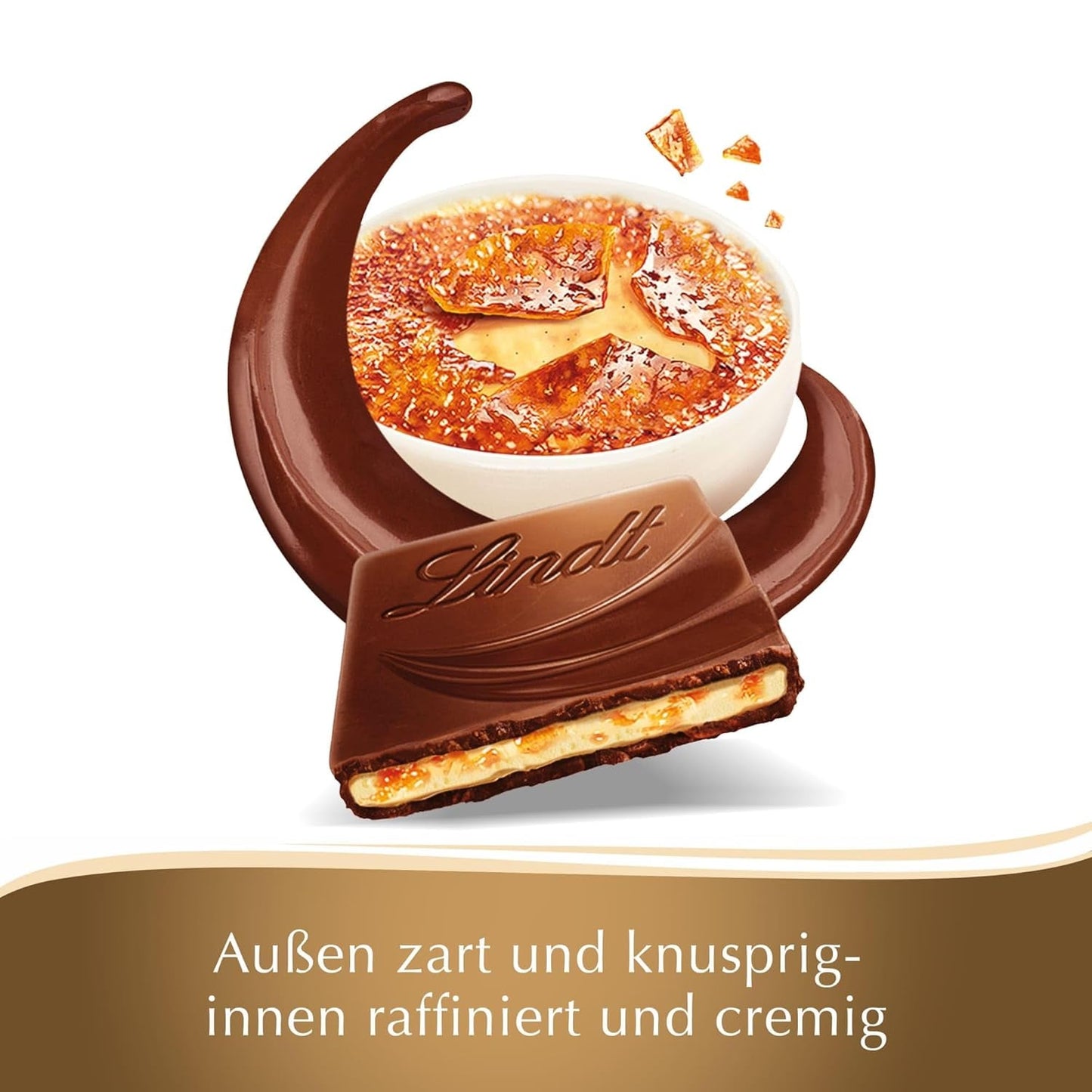 Bar Crème Brûlée Lindt Chocolate Creation | Crème Brûlée fyllning med krispig kola, toppad med den finaste mjölkchokladen | Chokladkaka | Chokladpresent, 150g