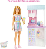 Barbie You Can Be Anything-serien, glassbar, 1 x blond hårbarbiedocka, glassmaskin, Barbie Play-Doh, baktillbehör, barngåva, leksak för 3+ år, HCN46