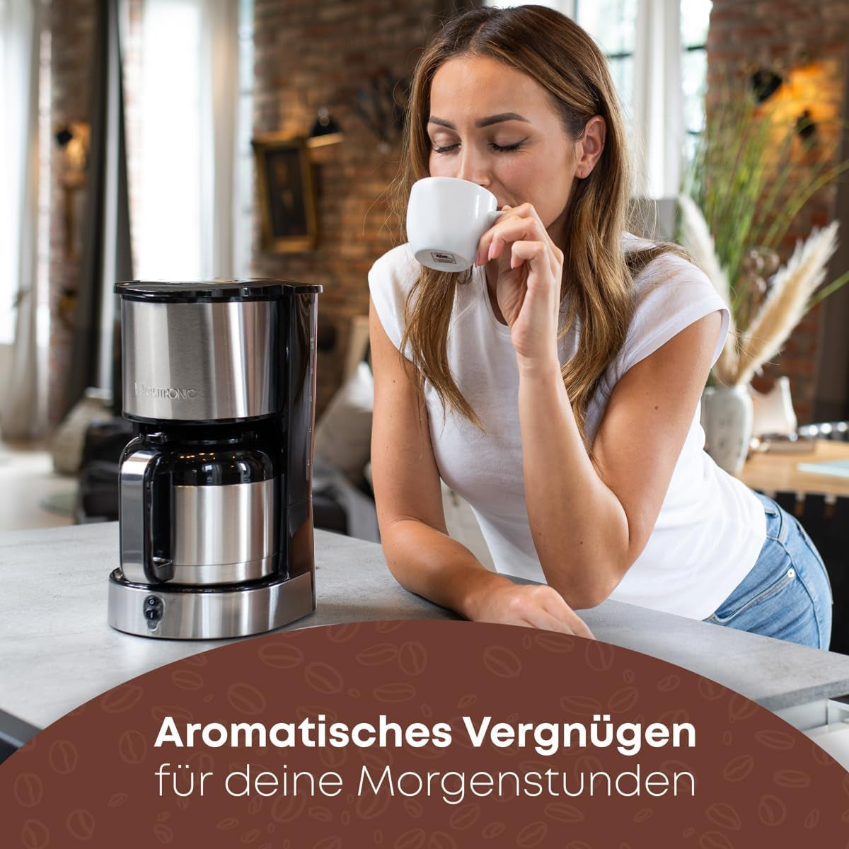 Clatronic® kaffebryggare med termokanna för 8–10 koppar kaffe (ca 1,2 l) | Kaffebryggare med filter i rostfritt stål | Dubbelvägg termokanna | Ingen temperaturförlust | Kaffebryggare 800 W | KA 3805