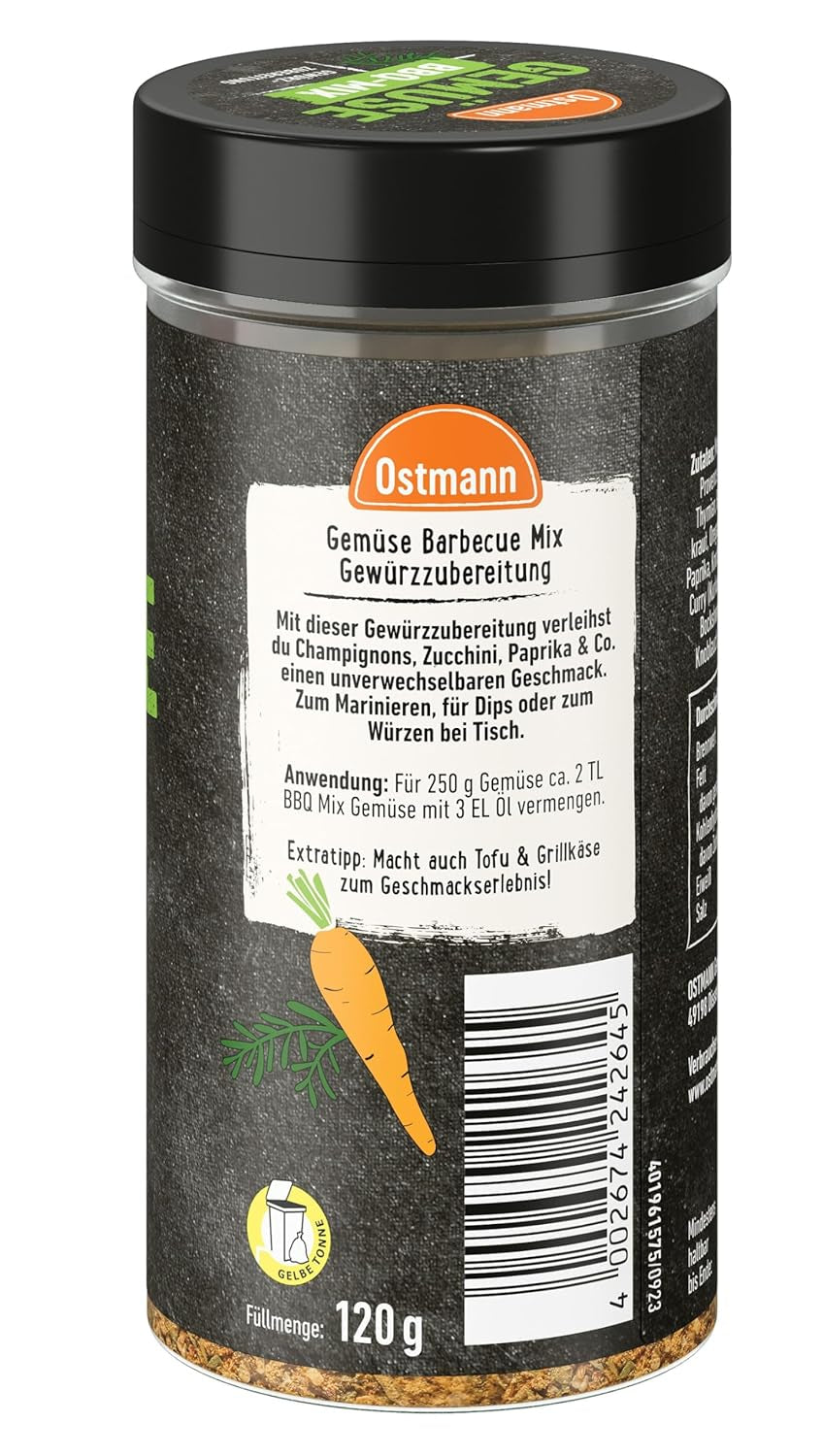 Ostmann Gewürze - Gemüse BBQ Mix | Gewürzzubereitung für Gemüse | Mediterrane Kräuternote für Grillgemüse, Tofu und Co. | 120 g i en sil