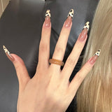 Mouyouglow Långa naglar Stiletto Milky White Gradient Rosa Glitter Coola falska naglar med lim Rosa Ombre Glitter konstgjorda naglar