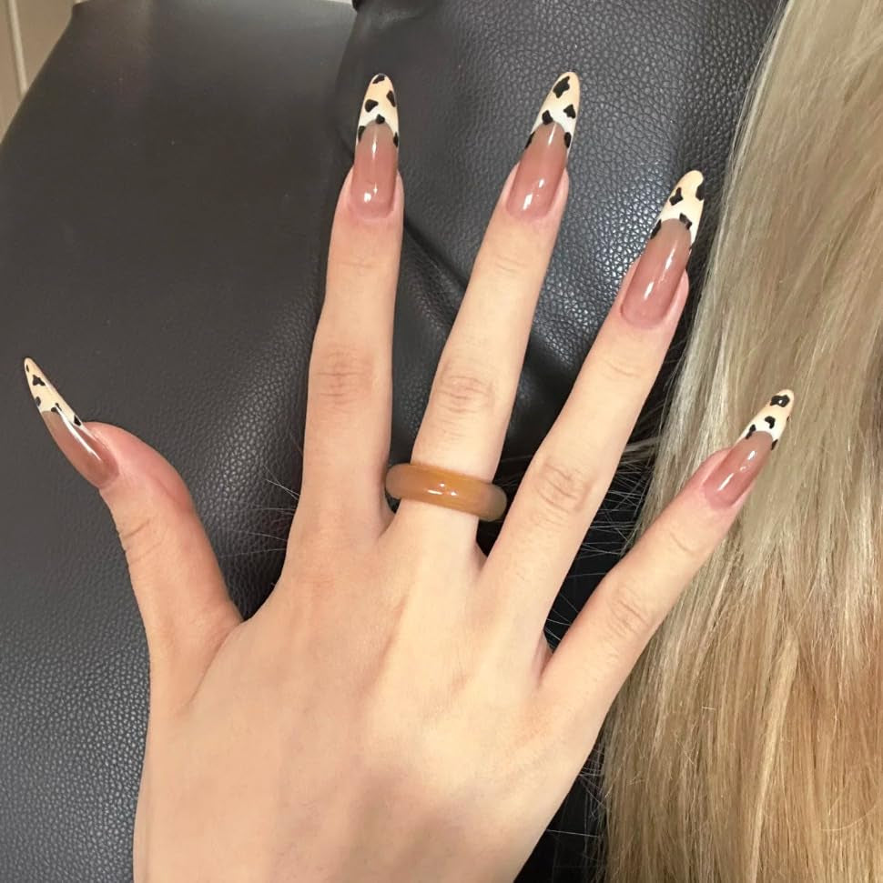 Mouyouglow Långa naglar Stiletto Milky White Gradient Rosa Glitter Coola falska naglar med lim Rosa Ombre Glitter konstgjorda naglar