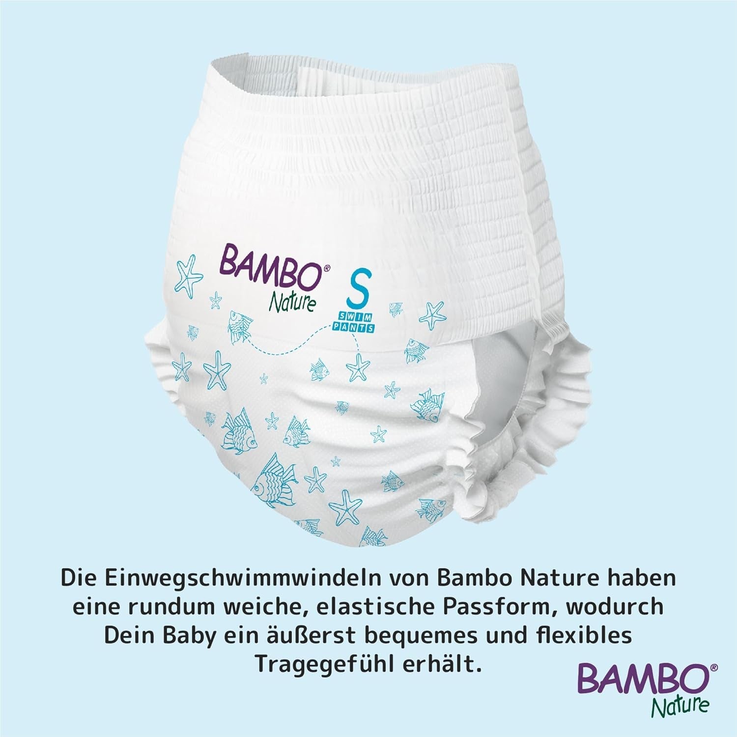 Bambo Nature Babysimblöjor, storlek S (7-12kg), 12 blöjor | Säker passform engångsbadblöjor | Vattentät komfort under vattenlek
