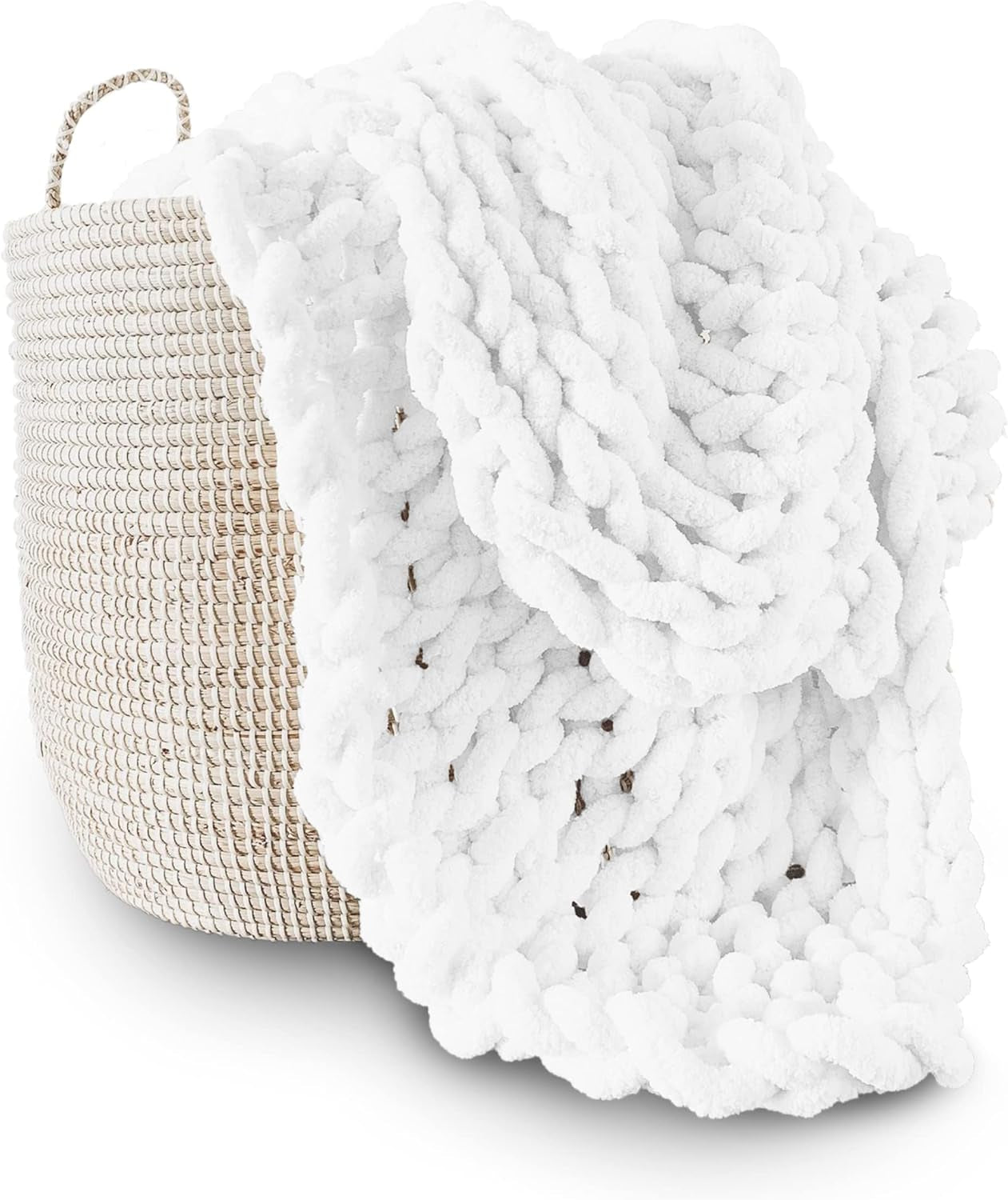 Chunky stickad filt, kast, 100% handstickad med jumbo chenillegarn (127 X 152,4 Cm, lila grå) Adyrescia sängar och filtar Vita 50"X60"