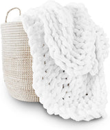 Chunky stickad filt, kast, 100% handstickad med jumbo chenillegarn (127 X 152,4 Cm, lila grå) Adyrescia sängar och filtar Vita 50"X60"