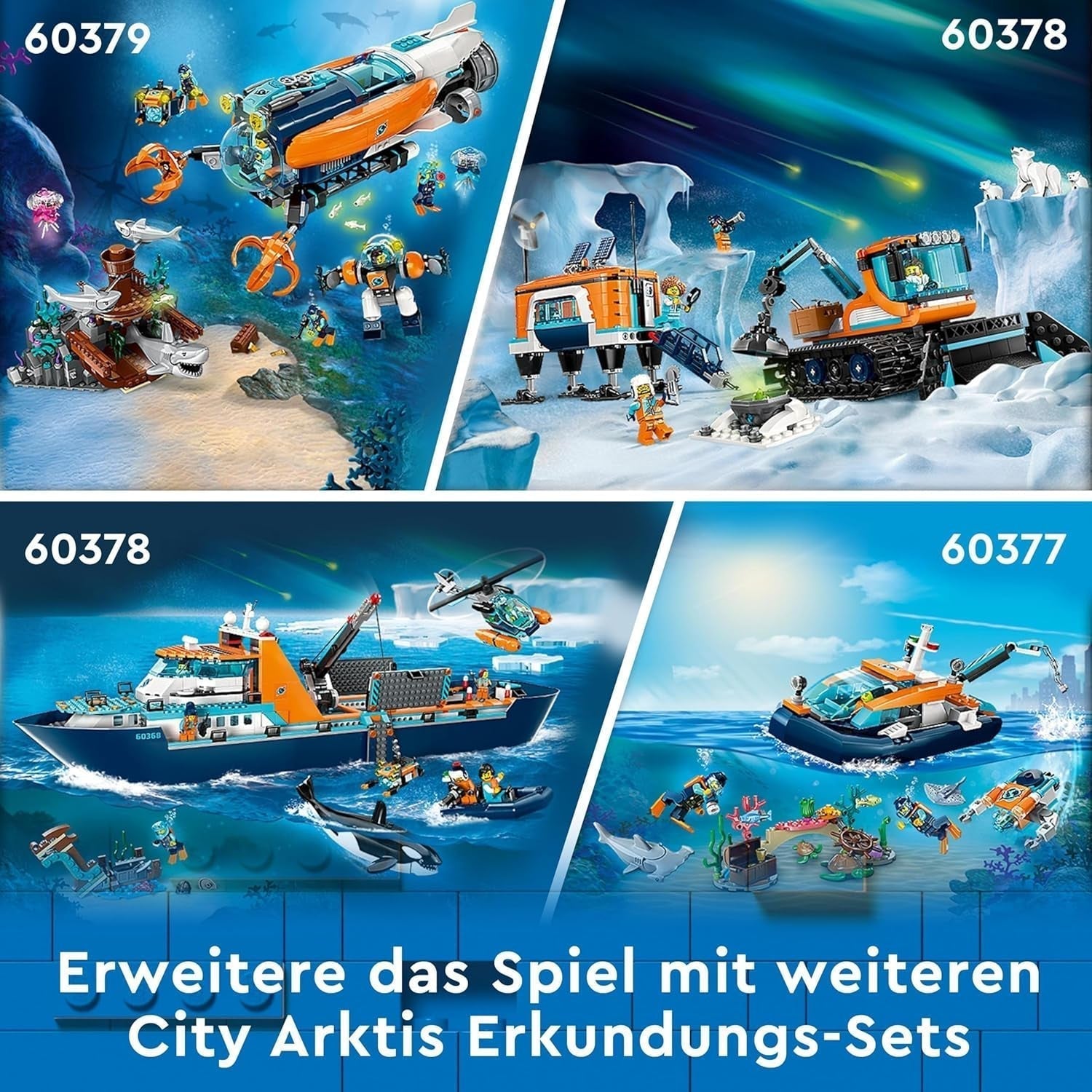 LEGO City Arctic Research Ship, stor flytande leksaksbåt med helikopter, uppblåsbar båt, Rov-ubåt, vikingavrak, 7 minifigurer och späckhuggarfigur, present till barn från 7 år och uppåt 60368 Byggset Besuche den LEGO-Store