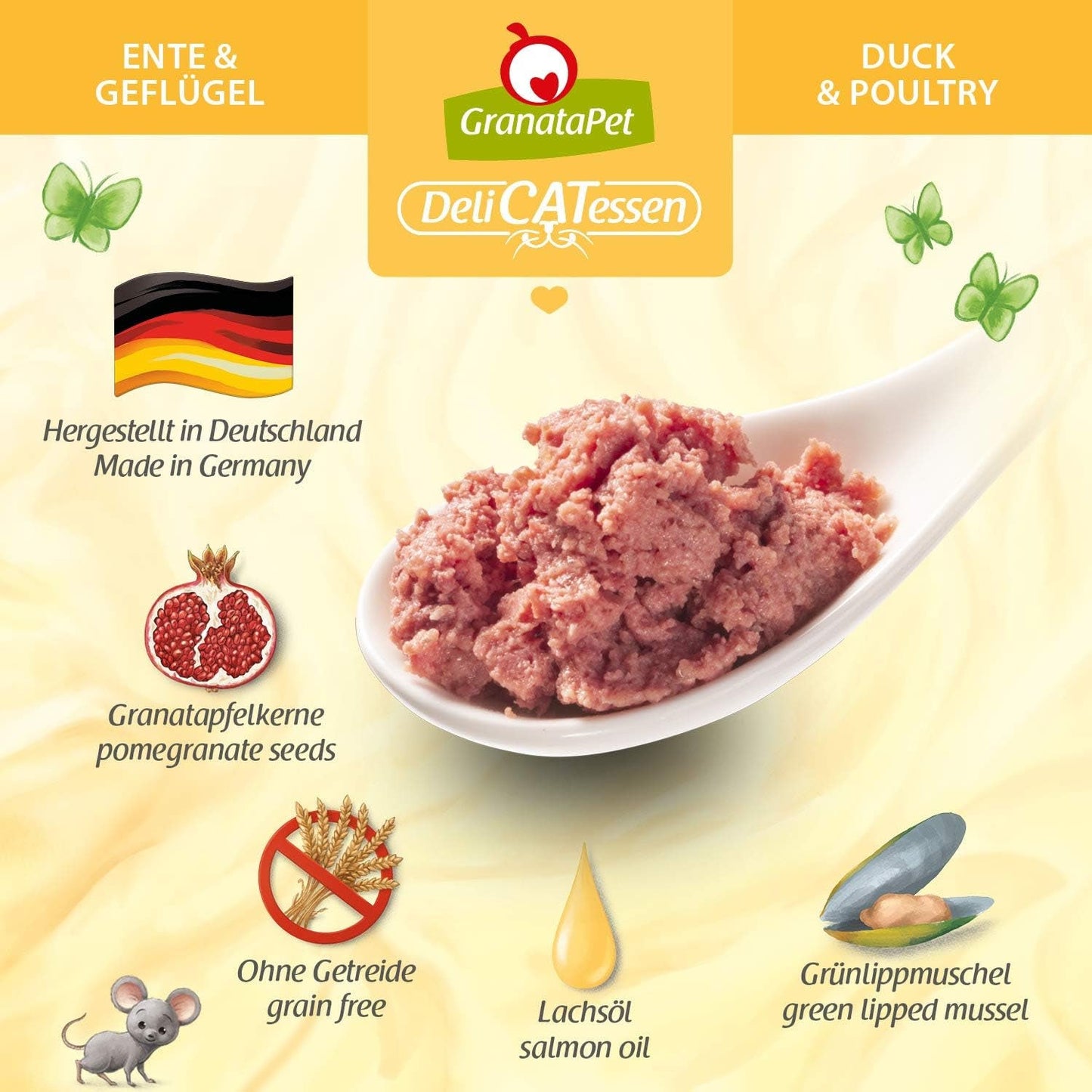 GranataPet DeliCatessen Chicken PUR, Nassfutter für Katzen, Futter ohne Getreide & ohne Zuckerzusätze, Katzenfutter mit hohem Fleischanteil & högkvalitativa oljor, 6 x 400 g