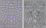 2 Blätter Schmetterling Nagelsticker Selbstklebend,Muschel Glitzer Nail Art Butterfly Nagelsticker Lila Grau Schmetterlinge Nagelaufkleber Relief Laser Butterflies Nagel Sticker Nageldesign Zubehör