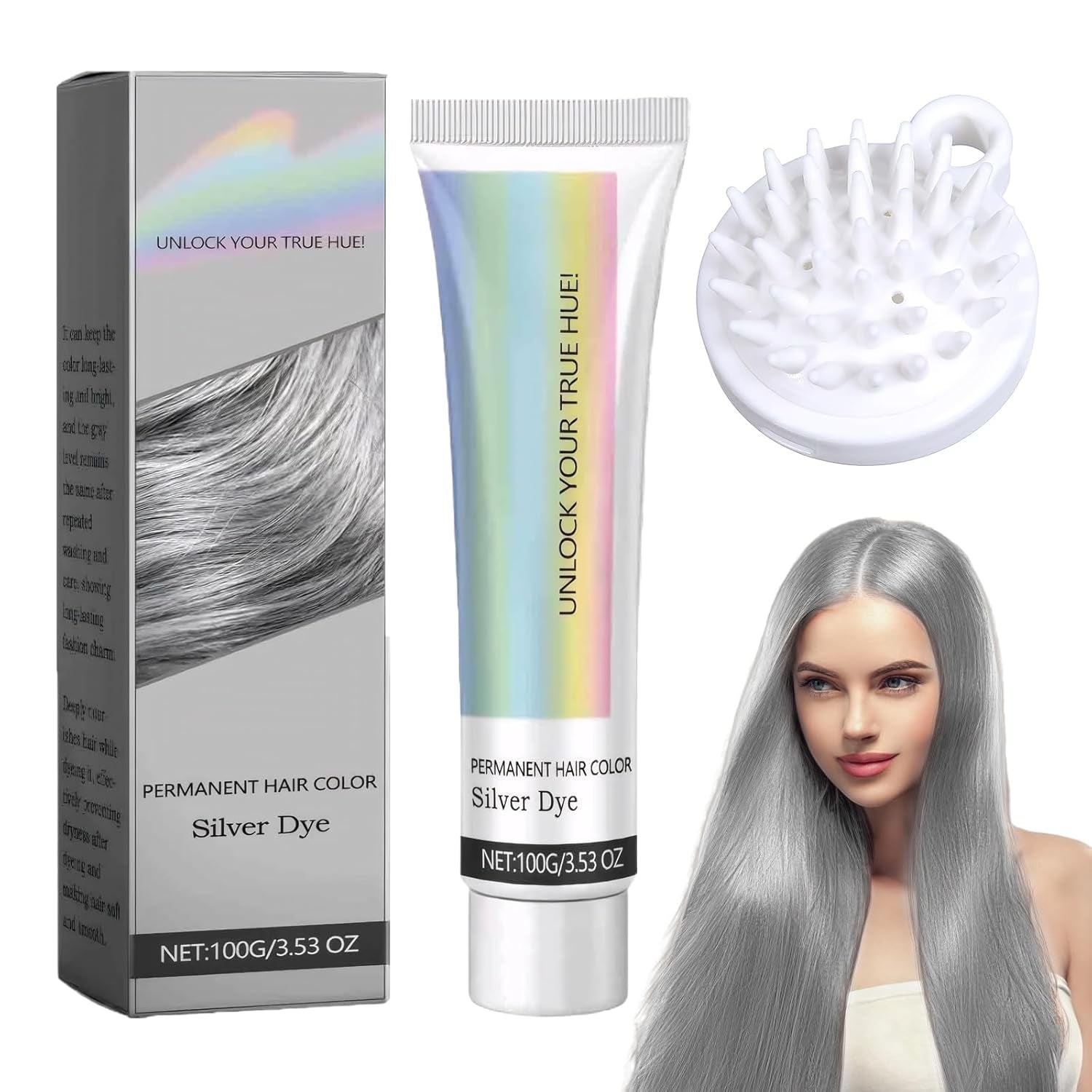 Hårfärg Grå Silver Naturligt Silver Grå Hårfärgskräm, Grå Hårfärgskräm Silvergrå, Silvergrå Naturlig Hårfärgskräm Grå hårfärgning för alla hårtyper med 1 hårbottenmassager (100 ml) Naty Shop Hårfärgning Standardtitel