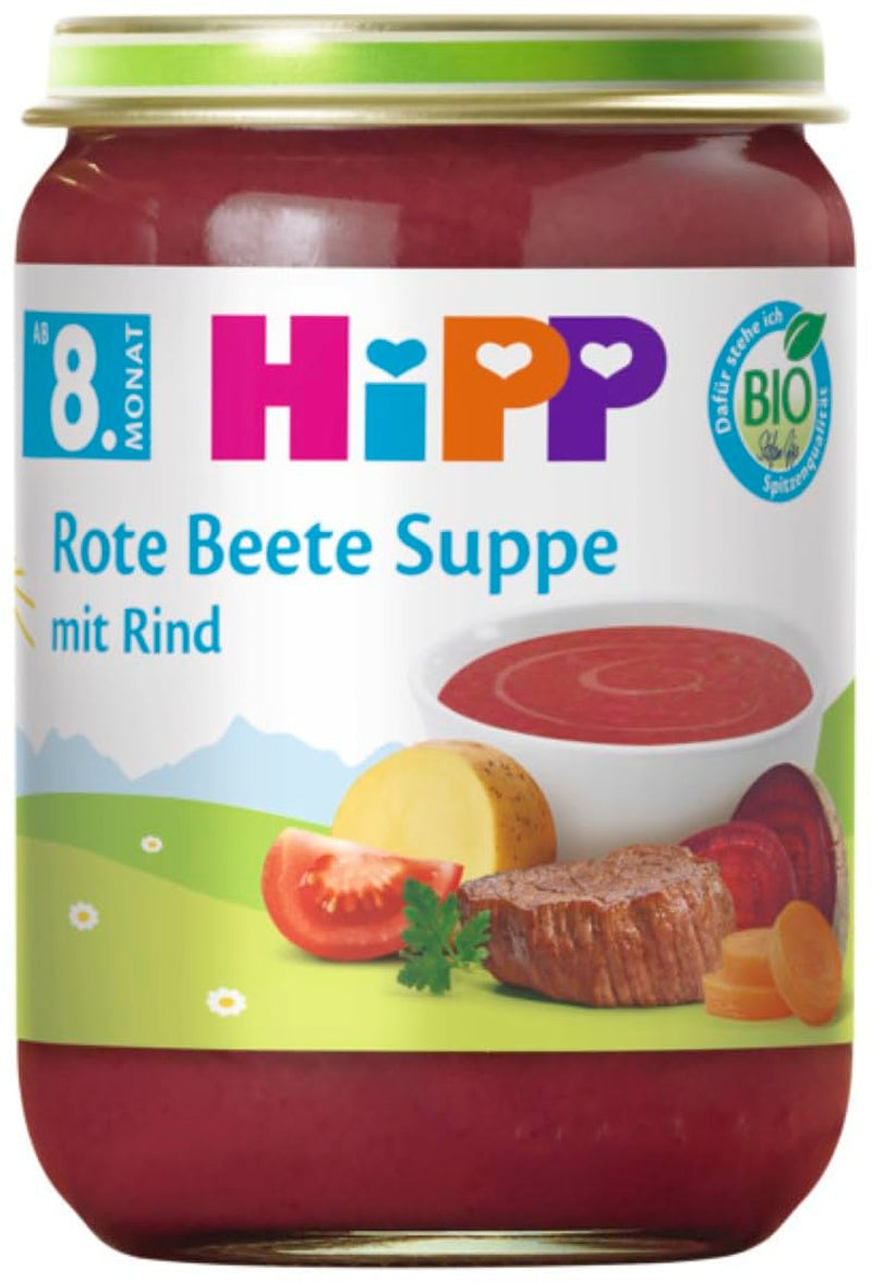 Rödbetssoppa med nötkött HiPP Ekologisk (6 x 190g), från 8 månader, utan tillsatt salt, glutenfri, med Omega 3, bästa ekologiska kvalitet