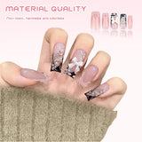 24st Medellängd Rhinestone Pink Square Pearl Glitter 3D lösnaglar för kvinnor tjejer