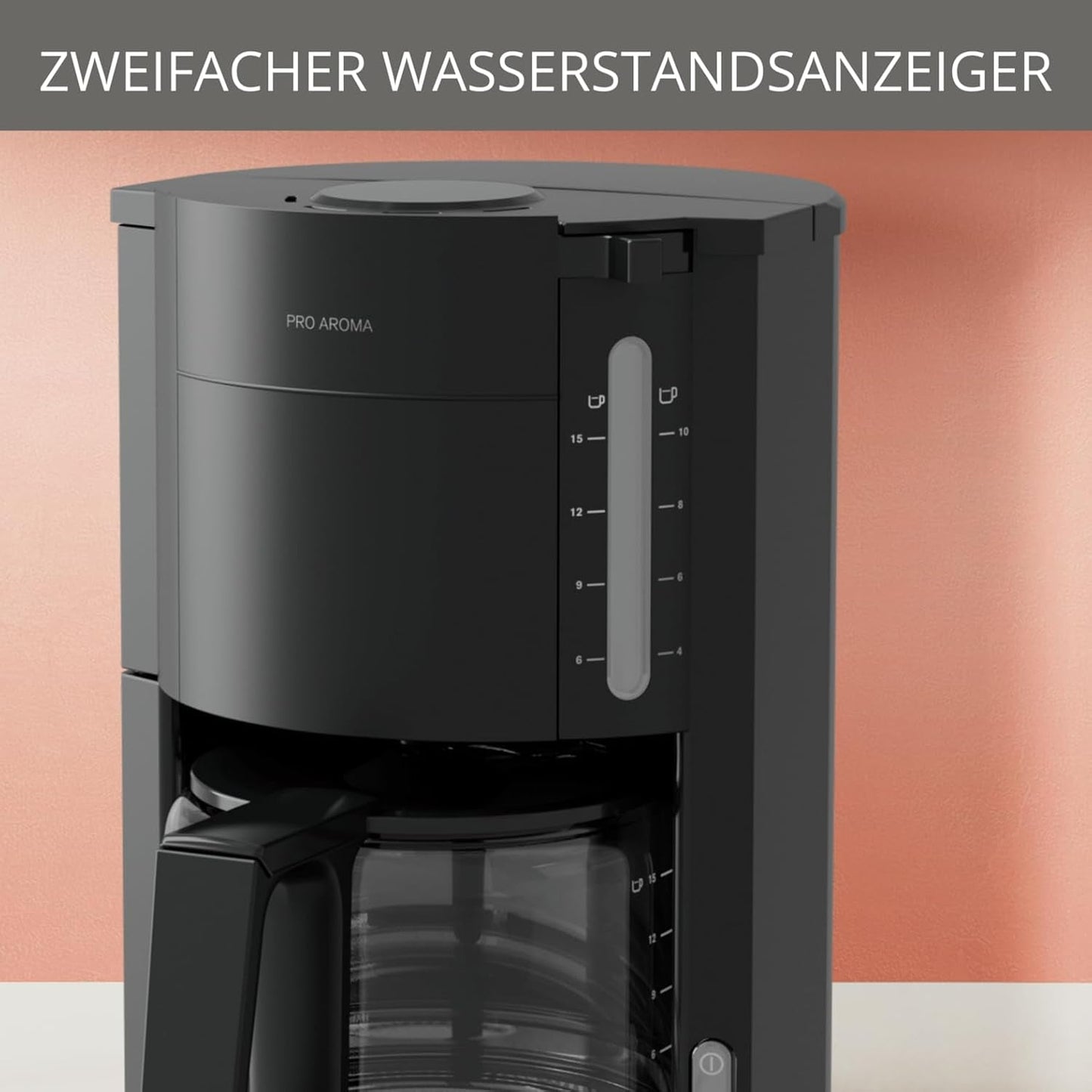 Krups F30908 ProAroma Espressomaskin med filter och glaskaraff, kapacitet 1,25 l, 10-15 koppar, 1050 W, svart